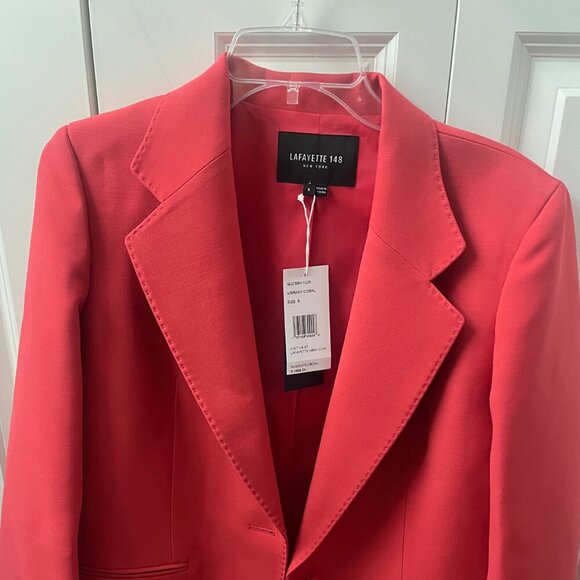 NWT Lafayette 148 New York Single Button Drop Wool & Silk-Blend Blazer, Coral, S - Picture 5 of 12